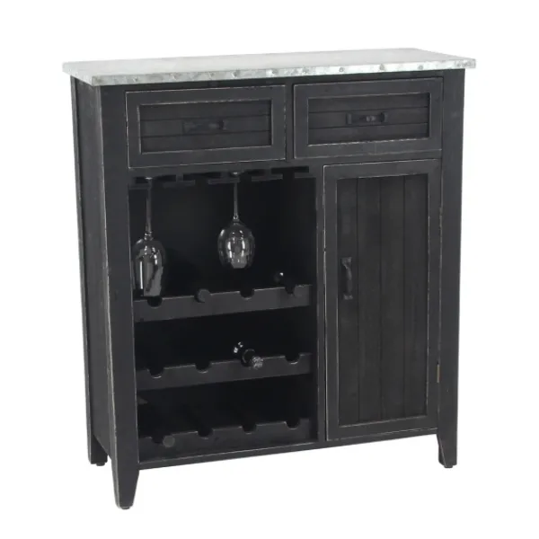 Cabinets & Sideboards-Kirkland's Home Rustic Galvanized Top Wine Cabinet Black