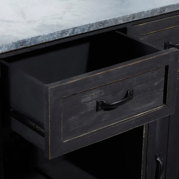 Cabinets & Sideboards-Kirkland's Home Rustic Galvanized Top Wine Cabinet Black