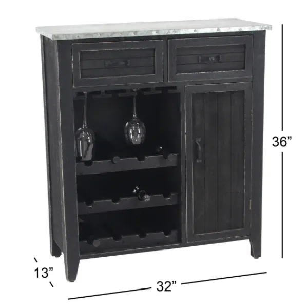 Cabinets & Sideboards-Kirkland's Home Rustic Galvanized Top Wine Cabinet Black