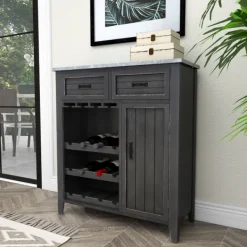 Cabinets & Sideboards-Kirkland's Home Rustic Galvanized Top Wine Cabinet Black