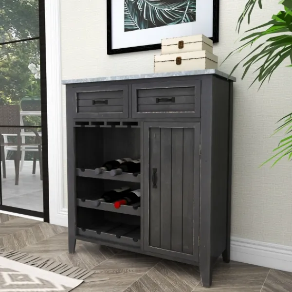 Cabinets & Sideboards-Kirkland's Home Rustic Galvanized Top Wine Cabinet Black
