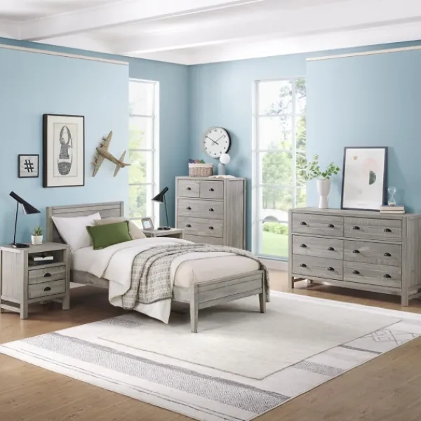 Beds & Headboards-Kirkland's Home Rustic Gray Pine Panel Twin Bed Frame