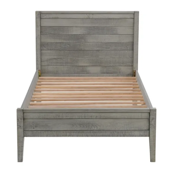 Beds & Headboards-Kirkland's Home Rustic Gray Pine Panel Twin Bed Frame