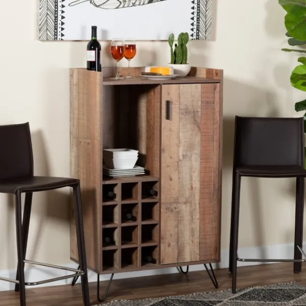 Cabinets & Sideboards-Kirkland's Home Rustic Hairpin Wine Cabinet Brown
