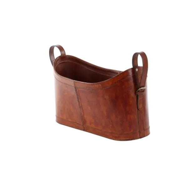 Baskets & Boxes-Kirkland's Home Rustic Leather Magazine Basket Brown