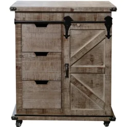 Cabinets & Sideboards-Kirkland's Home Rustic Natural Fir Wood Rolling Barn Door Cabinet Tan