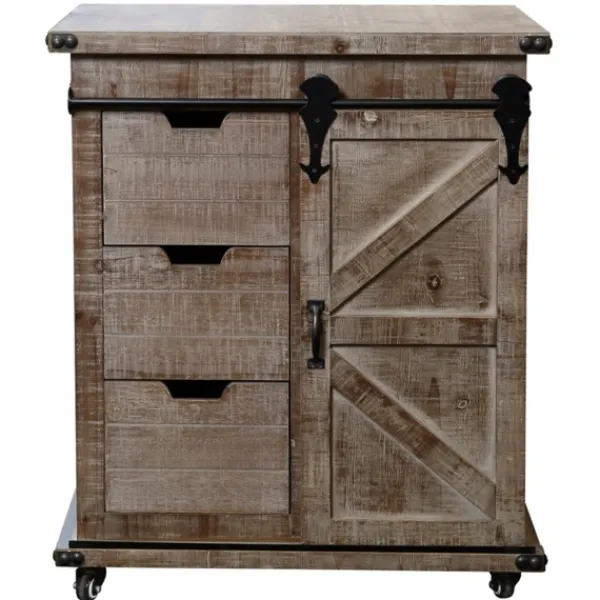 Cabinets & Sideboards-Kirkland's Home Rustic Natural Fir Wood Rolling Barn Door Cabinet Tan