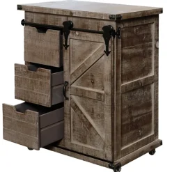 Cabinets & Sideboards-Kirkland's Home Rustic Natural Fir Wood Rolling Barn Door Cabinet Tan