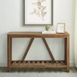 Console Tables-Kirkland's Home Rustic Oak A-Frame Console Table Brown