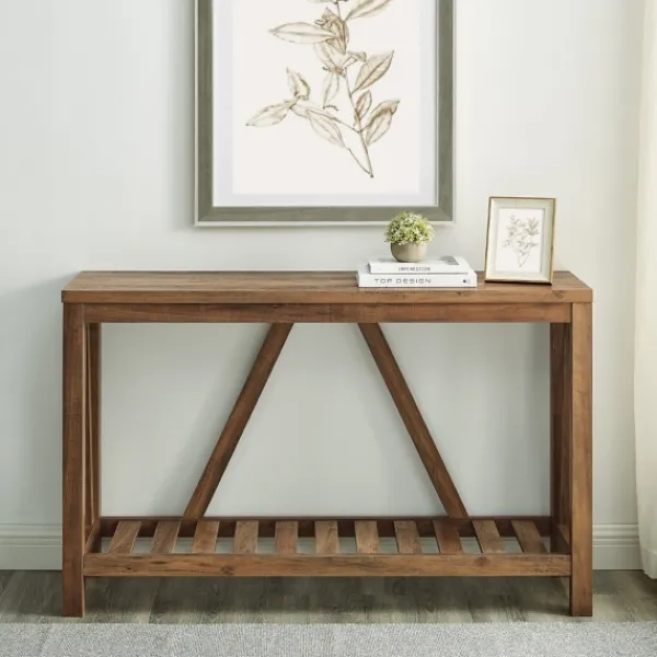 Console Tables-Kirkland's Home Rustic Oak A-Frame Console Table Brown