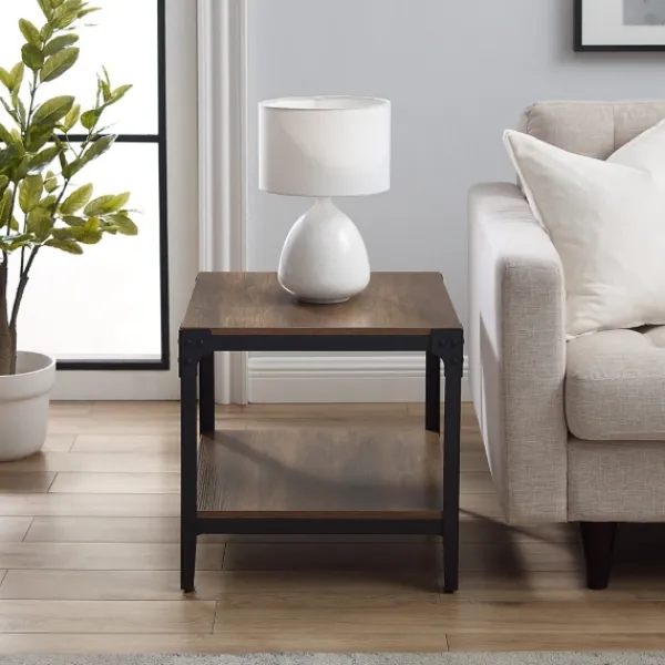 Accent & End Tables-Kirkland's Home Rustic Oak Angle Iron Accent Tables, Set Of 2 Brown