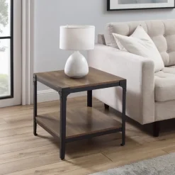 Accent & End Tables-Kirkland's Home Rustic Oak Angle Iron Accent Tables, Set Of 2 Brown
