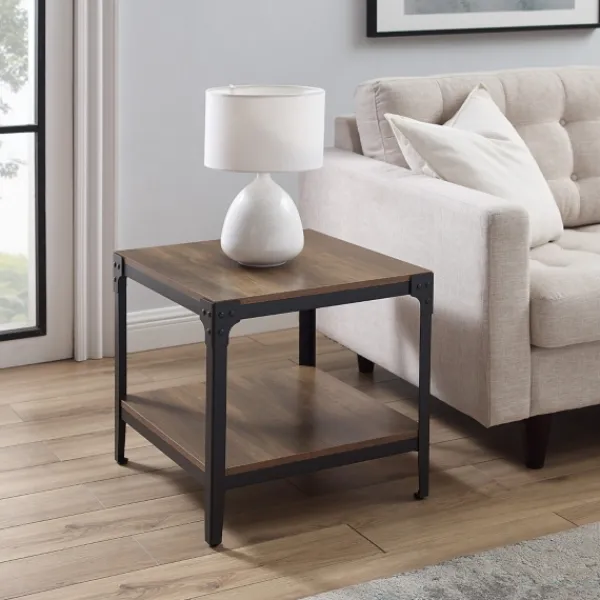 Accent & End Tables-Kirkland's Home Rustic Oak Angle Iron Accent Tables, Set Of 2 Brown