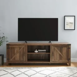 Tv Stands & Media Consoles-Kirkland's Home Rustic Oak Barn Door Tv Stand Brown
