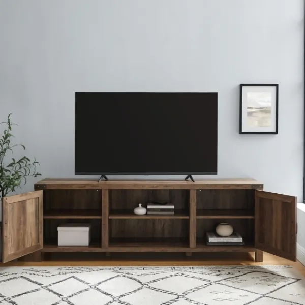 Tv Stands & Media Consoles-Kirkland's Home Rustic Oak Barn Door Tv Stand Brown