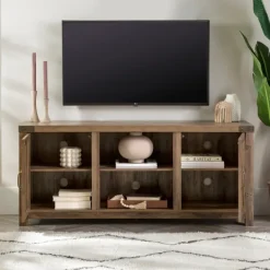 Tv Stands & Media Consoles-Kirkland's Home Rustic Oak Barn Doors Tv Stand Brown