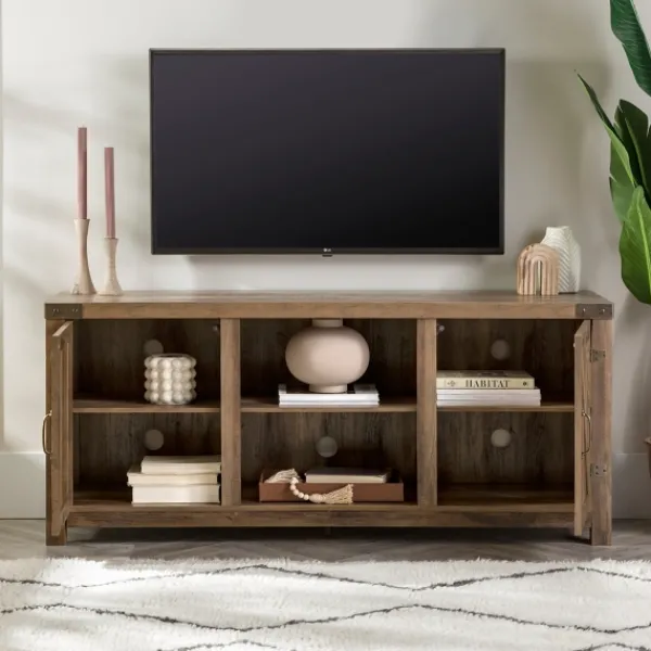 Tv Stands & Media Consoles-Kirkland's Home Rustic Oak Barn Doors Tv Stand Brown