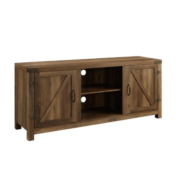 Tv Stands & Media Consoles-Kirkland's Home Rustic Oak Barn Doors Tv Stand Brown