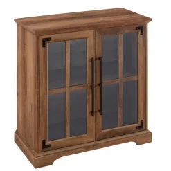 Cabinets & Sideboards-Kirkland's Home Rustic Oak Finish Window Pane Cabinet Brown