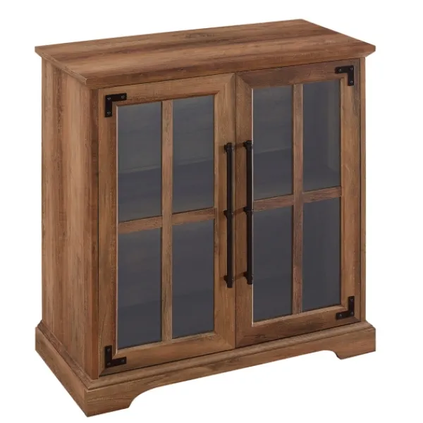 Cabinets & Sideboards-Kirkland's Home Rustic Oak Finish Window Pane Cabinet Brown