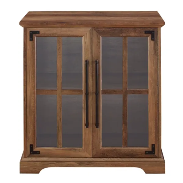 Cabinets & Sideboards-Kirkland's Home Rustic Oak Finish Window Pane Cabinet Brown
