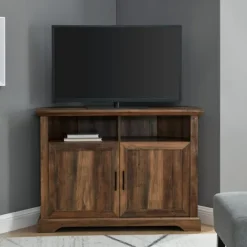 Tv Stands & Media Consoles-Kirkland's Home Rustic Oak Grooved Door Corner Tv Stand Brown