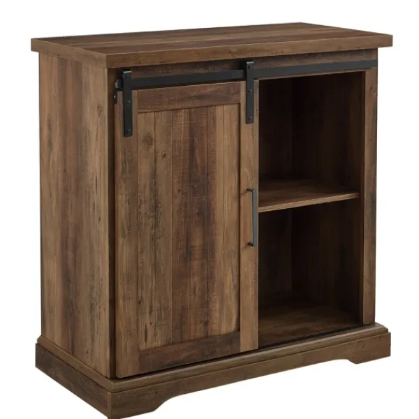Cabinets & Sideboards-Kirkland's Home Rustic Oak Grooved Sliding Barn Door Cabinet Brown