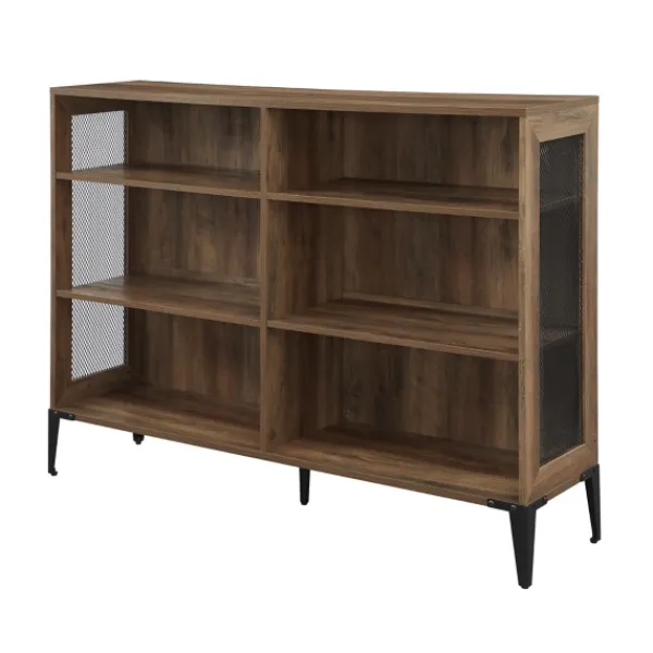 Entryway Furniture-Kirkland's Home Rustic Oak Mesh Accent Bookshelf Brown