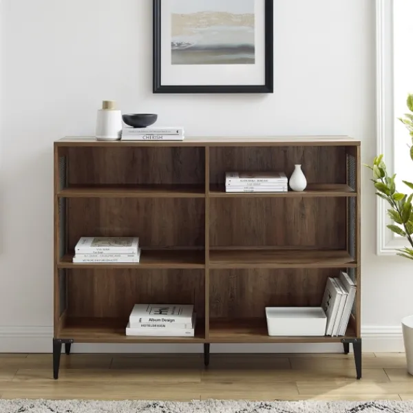 Entryway Furniture-Kirkland's Home Rustic Oak Mesh Accent Bookshelf Brown