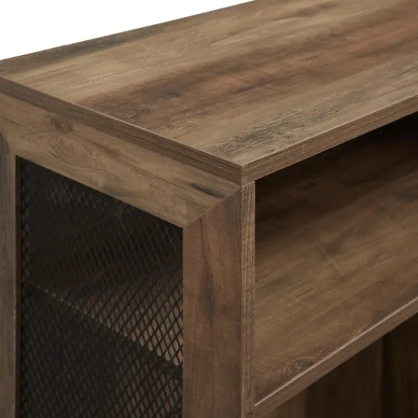 Entryway Furniture-Kirkland's Home Rustic Oak Mesh Accent Bookshelf Brown