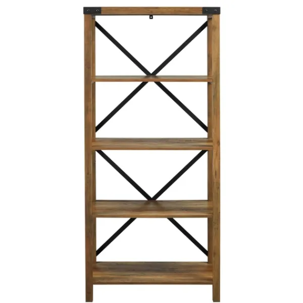 Office Furniture-Kirkland's Home Rustic Oak Metal X Frame Back Bookshelf Brown