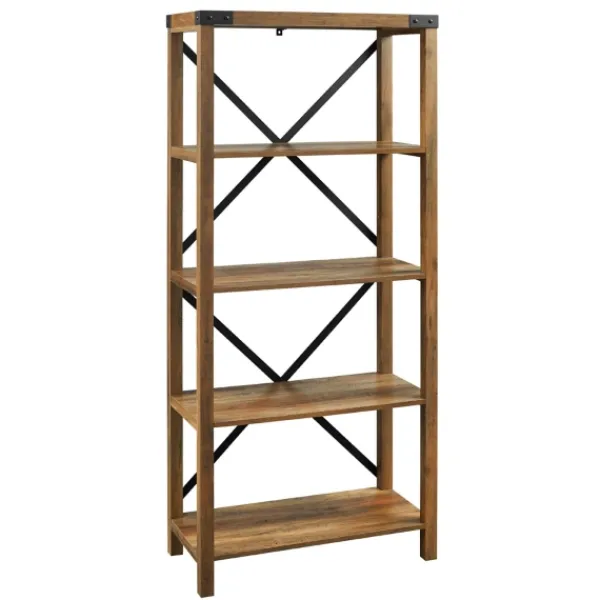 Office Furniture-Kirkland's Home Rustic Oak Metal X Frame Back Bookshelf Brown
