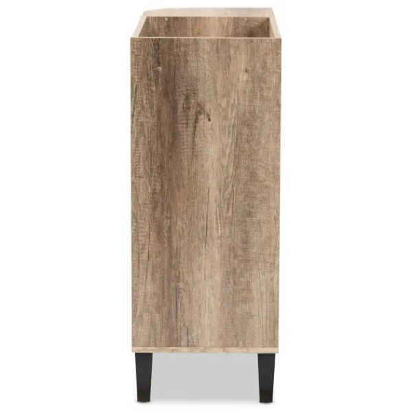 Entryway Furniture-Kirkland's Home Rustic Oak Open Shoe Storage Cabinet Tan
