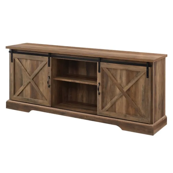 Tv Stands & Media Consoles-Kirkland's Home Rustic Oak Sliding Barn Door Tv Stand Brown