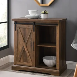 Cabinets & Sideboards-Kirkland's Home Rustic Oak Sliding Barn Door Cabinet Brown