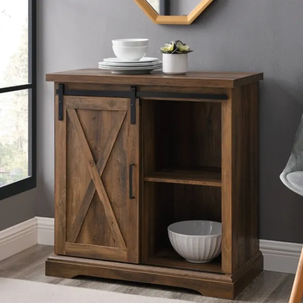 Cabinets & Sideboards-Kirkland's Home Rustic Oak Sliding Barn Door Cabinet Brown