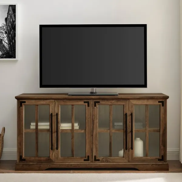 Tv Stands & Media Consoles-Kirkland's Home Rustic Oak Window 4-Door Tv Stand Brown