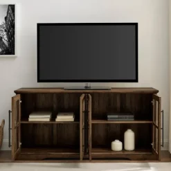 Tv Stands & Media Consoles-Kirkland's Home Rustic Oak Window 4-Door Tv Stand Brown