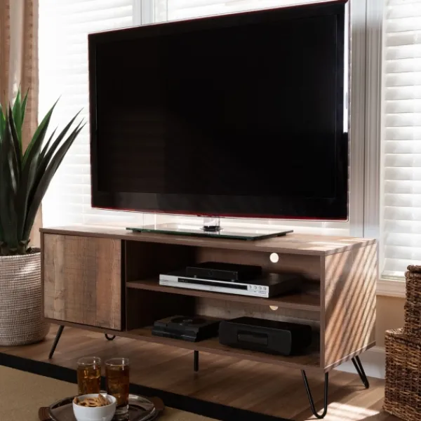 Tv Stands & Media Consoles-Kirkland's Home Rustic Oak Wood Tv Stand Brown