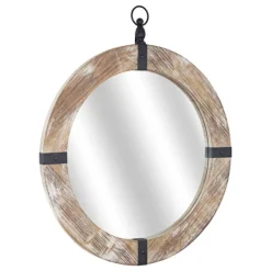 Decorative Mirrors-Kirkland's Home Rustic Round Wooden Mirror With Metal Brackets