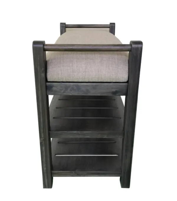 Benches & Ottomans-Kirkland's Home Rustic Slats Dark Acacia Wood Upholstered Bench Gray