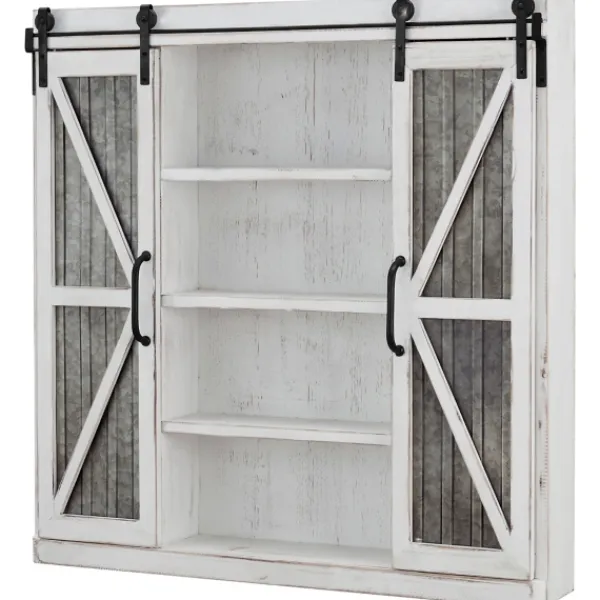 Cabinets & Sideboards-Kirkland's Home Rustic Sliding Metal Door Cabinet White