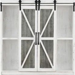 Cabinets & Sideboards-Kirkland's Home Rustic Sliding Metal Door Cabinet White