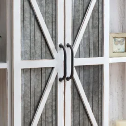 Cabinets & Sideboards-Kirkland's Home Rustic Sliding Metal Door Cabinet White