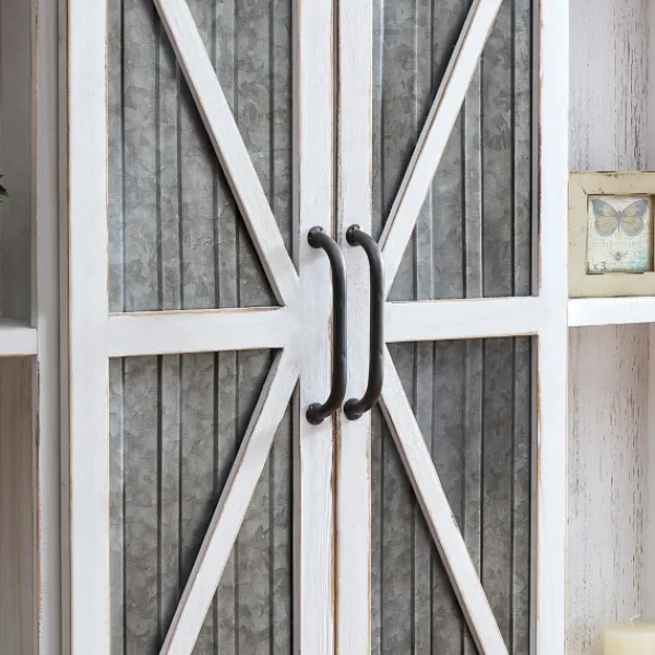 Cabinets & Sideboards-Kirkland's Home Rustic Sliding Metal Door Cabinet White