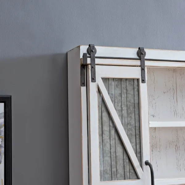 Cabinets & Sideboards-Kirkland's Home Rustic Sliding Metal Door Cabinet White
