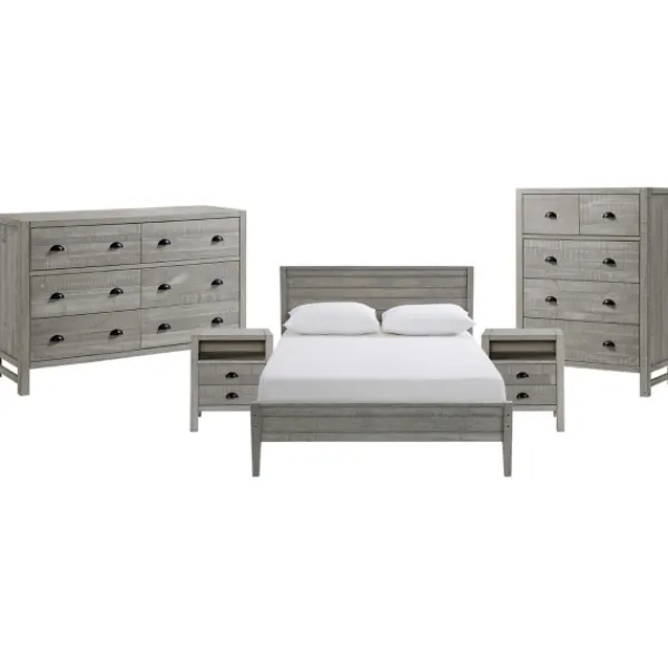 Beds & Headboards-Kirkland's Home Rustic Smoke Wood Panel Full Bed Frame Gray