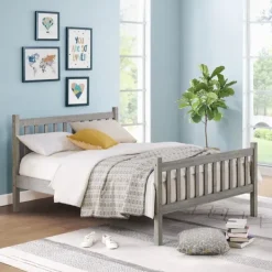 Beds & Headboards-Kirkland's Home Rustic Spindleback Full Bed Frame Gray