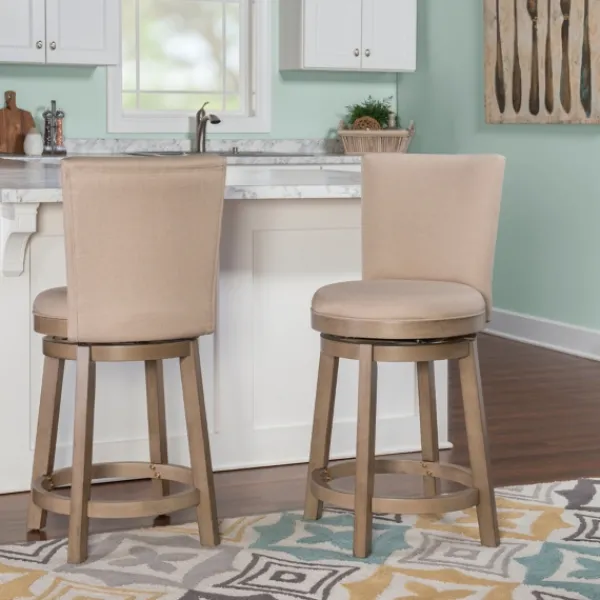 Bar Stools & Counter Height Stools-Kirkland's Home Rustic Taupe Upholstered Swivel Counter Stool Tan