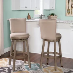 Bar Stools & Counter Height Stools-Kirkland's Home Rustic Taupe Upholstered Swivel Bar Stool Tan